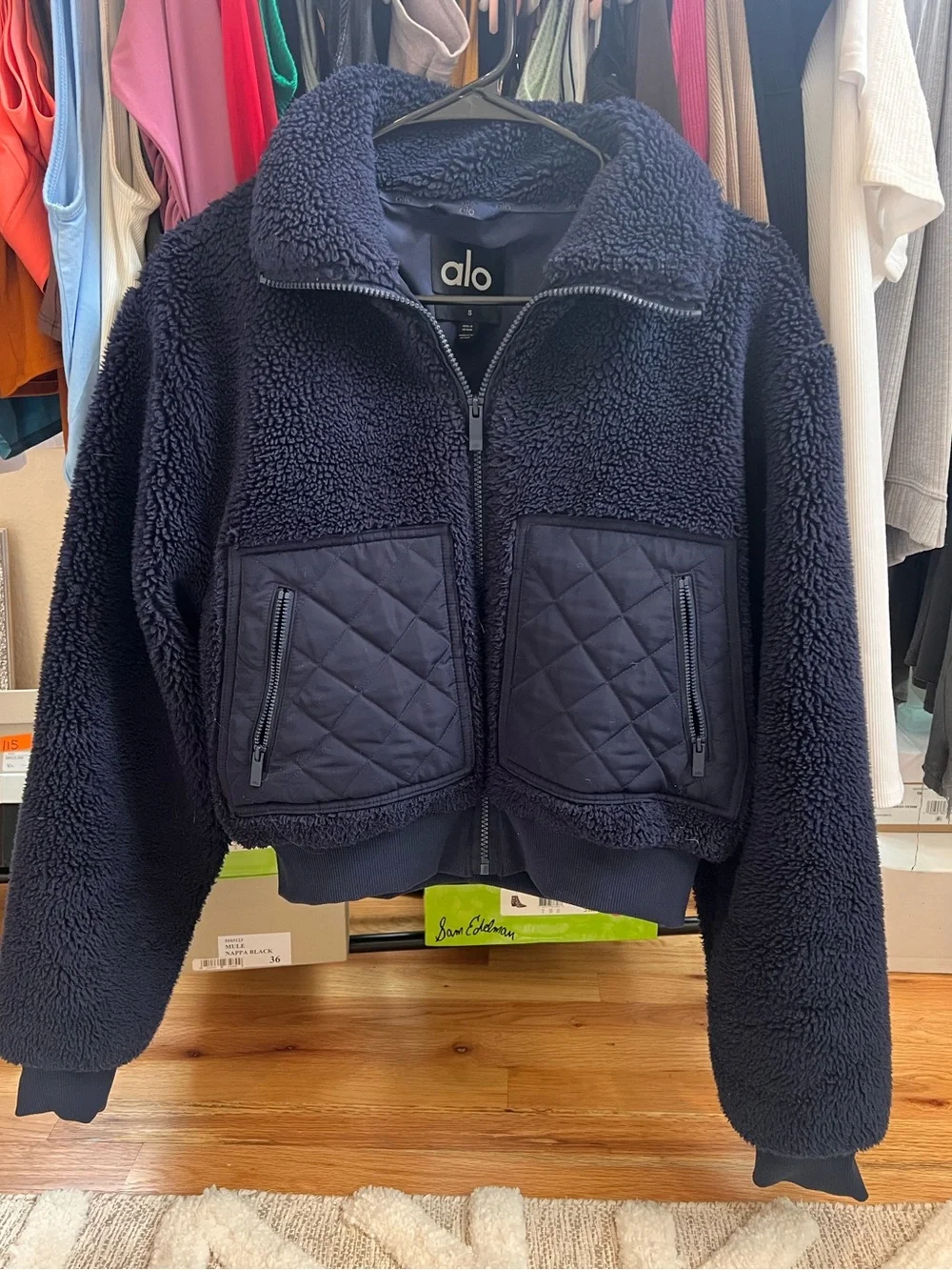 ALO Yoga Navy Sherpa Edge Bomber Zip Jacket Navy Small